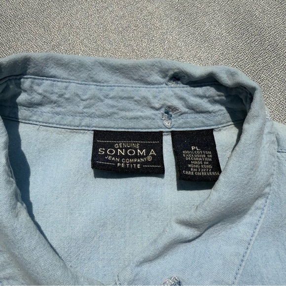 Sonoma Women’s Denim Embroidered Butterflies Sleeveless Button-up Shirt PL - Picture 2 of 5